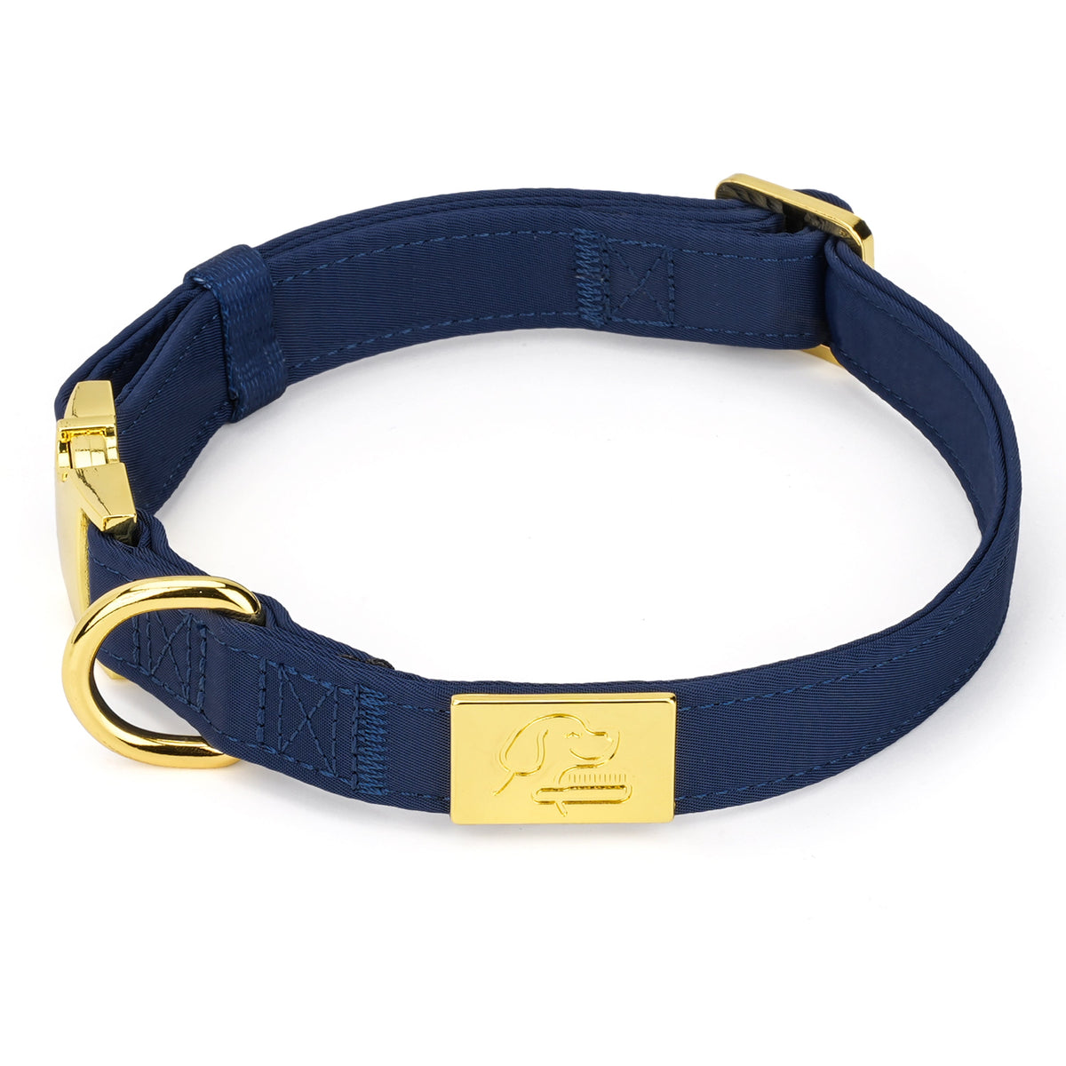 TidyTails Comfort Collar in navy with gold-tone hardware